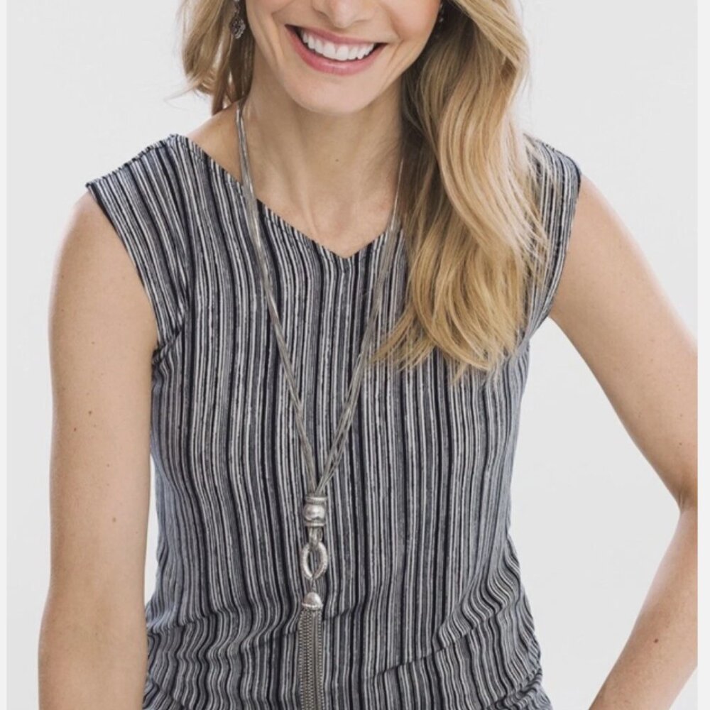 Chico's Travelers Convertible Tank Black, White Striped Size 3